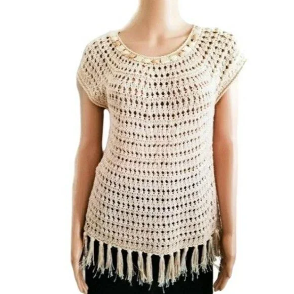 Ruby Rd. Women's Crochet Knit Fringe Tassel Hem Swim Cover-Up Top Size Medium - Picture 4 of 11
